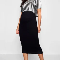 Umstandsmode Gestreiftes Doppellagiges Still-Kleid