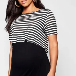 Umstandsmode Gestreiftes Doppellagiges Still-Kleid -Diven Stil Verkaufsgeschäft bzz47925 black xl 3