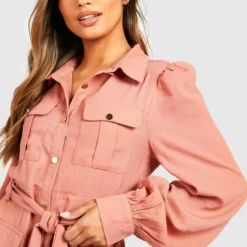 Hemd-Kleid Mit Utility Taschen-Detail -Diven Stil Verkaufsgeschäft dzz01622 rose xl 3 scaled