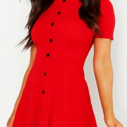 Hochgeschlossenes Skater-Kleid Mit Knopf-Detail -Diven Stil Verkaufsgeschäft dzz01637 black xl 3