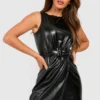 Bodycon-Kleid Mit Wickeldesign Und PU-Gürtel 2 Bodycon-Kleid Mit Wickeldesign Und PU-Gürtel -Diven Stil Verkaufsgeschäft dzz02571 black xl