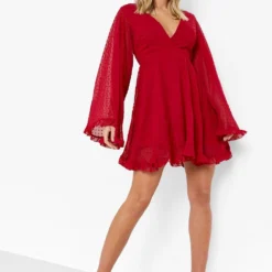 Plus Chiffon Skater-Kleid Mit Weiten Ärmeln -Diven Stil Verkaufsgeschäft dzz11240 red xl 2