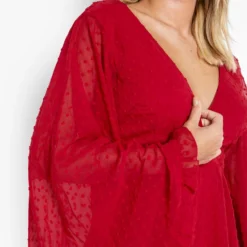 Plus Chiffon Skater-Kleid Mit Weiten Ärmeln -Diven Stil Verkaufsgeschäft dzz11240 red xl 3