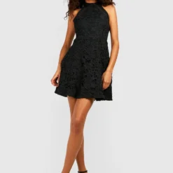 Hochgeschlossenes Skater-Kleid Mit Spitze -Diven Stil Verkaufsgeschäft dzz23204 black xl 2