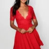 Skater-Kleid Mit Spitzenoberteil -Diven Stil Verkaufsgeschäft dzz26844 red xl