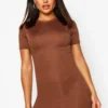 Geripptes Basic Rundhals Bodycon-Kleid -Diven Stil Verkaufsgeschäft dzz70763 chocolate xl