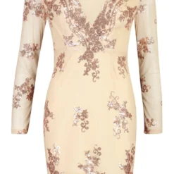 Boutique Mesh Bodycon-Kleid Mit Pailletten -Diven Stil Verkaufsgeschäft dzz73366 gold xl 2