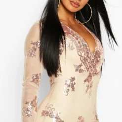 Boutique Mesh Bodycon-Kleid Mit Pailletten -Diven Stil Verkaufsgeschäft dzz73366 gold xl 3