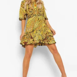 Rüschen-Kleid Mit Ketten-Print -Diven Stil Verkaufsgeschäft fzz06122 black xl 2