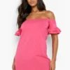 Kurzarm Bardot-Kleid Mit Rüschensaum -Diven Stil Verkaufsgeschäft fzz07816 hot20pink xl