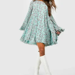 Florales Smok-Kleid -Diven Stil Verkaufsgeschäft fzz15868 blue xl 2