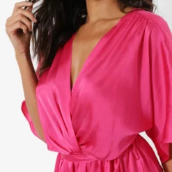 Kurzärmliges Satin Skater-Kleid Mit Gürtel -Diven Stil Verkaufsgeschäft fzz18395 hot20pink xl 3