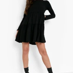 Langärmliges Smok-Kleid -Diven Stil Verkaufsgeschäft fzz24335 black xl 2