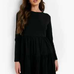 Langärmliges Smok-Kleid -Diven Stil Verkaufsgeschäft fzz24335 black xl 3