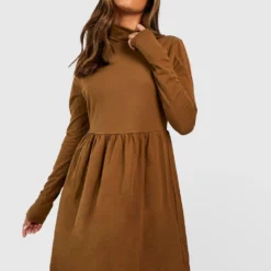 Langärmliges Skater-Kleid Mit Rollkragen -Diven Stil Verkaufsgeschäft fzz24375 chocolate xl 2