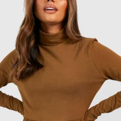 Langärmliges Skater-Kleid Mit Rollkragen -Diven Stil Verkaufsgeschäft fzz24375 chocolate xl 3