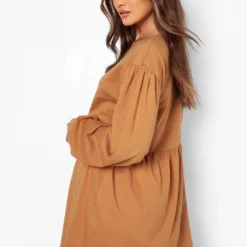 Smok-Kleid Mit Fledermaus-Puffärmeln -Diven Stil Verkaufsgeschäft fzz24387 tan xl 1