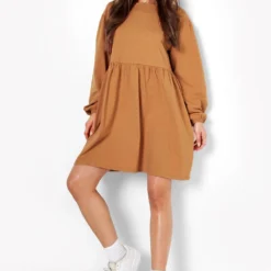Smok-Kleid Mit Fledermaus-Puffärmeln -Diven Stil Verkaufsgeschäft fzz24387 tan xl 2