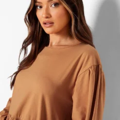 Smok-Kleid Mit Fledermaus-Puffärmeln -Diven Stil Verkaufsgeschäft fzz24387 tan xl 3