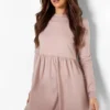Langärmliges Rundhals Smok-Kleid -Diven Stil Verkaufsgeschäft fzz24397 dusty20rose xl