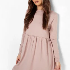 Langärmliges Rundhals Smok-Kleid -Diven Stil Verkaufsgeschäft fzz24397 dusty20rose xl 3