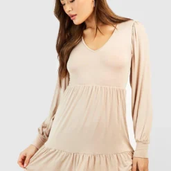 Smok-Kleid Mit Ballonärmeln 9 Smok-Kleid Mit Ballonärmeln -Diven Stil Verkaufsgeschäft fzz24398 stone xl 3