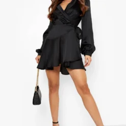 Mini Wickel-Kleid Aus Satin 8 Mini Wickel-Kleid Aus Satin -Diven Stil Verkaufsgeschäft fzz26179 black xl 2