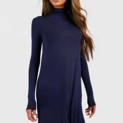 Langärmliges Smok-Kleid Mit Rollkragen 8 Langärmliges Smok-Kleid Mit Rollkragen -Diven Stil Verkaufsgeschäft fzz34516 navy xl 2