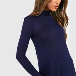 Langärmliges Smok-Kleid Mit Rollkragen 9 Langärmliges Smok-Kleid Mit Rollkragen -Diven Stil Verkaufsgeschäft fzz34516 navy xl 3