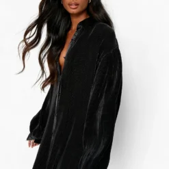 Premium Plisse Oversize Hemd-Kleid 8 Premium Plisse Oversize Hemd-Kleid -Diven Stil Verkaufsgeschäft fzz38038 black xl 2