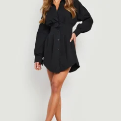 Denim Hemd-Kleid Mit Geraffter Taille 8 Denim Hemd-Kleid Mit Geraffter Taille -Diven Stil Verkaufsgeschäft fzz40535 black xl 2