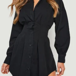 Denim Hemd-Kleid Mit Geraffter Taille 9 Denim Hemd-Kleid Mit Geraffter Taille -Diven Stil Verkaufsgeschäft fzz40535 black xl 3