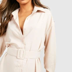 Langärmliges Hemd-Kleid Mit Knopfleiste Und Gürtel 9 Langärmliges Hemd-Kleid Mit Knopfleiste Und Gürtel -Diven Stil Verkaufsgeschäft fzz53963 stone xl 3