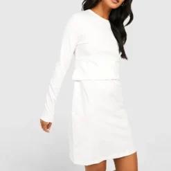 Langärmliges Oversize T-Shirt-Kleid Mit Rundhals-Ausschnitt