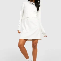 Langärmliges Oversize T-Shirt-Kleid Mit Rundhals-Ausschnitt 8 Langärmliges Oversize T-Shirt-Kleid Mit Rundhals-Ausschnitt -Diven Stil Verkaufsgeschäft fzz54490 stone xl 2