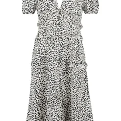 Rüschen-Kleid Mit Knopfleise Und Dalmatiner-Print -Diven Stil Verkaufsgeschäft fzz70332 white xl 2
