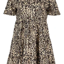 Leopardenprint Smok-Kleid Mit Puffärmeln -Diven Stil Verkaufsgeschäft fzz70346 brown xl 2