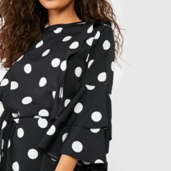 Skater-Kleid Mit Rüschenärmel, Bindegürtel Und Punktmuster -Diven Stil Verkaufsgeschäft fzz71000 black xl 3