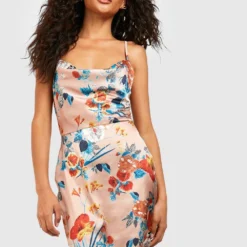 Florales Satin Slip-Kleid Mit Wasserfallausschnitt -Diven Stil Verkaufsgeschäft fzz97741 gold xl 2