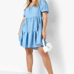 Plus Smok-Kleid Mit Geradem Ausschnitt 8 Plus Smok-Kleid Mit Geradem Ausschnitt -Diven Stil Verkaufsgeschäft gzz03018 denim blue xl 2