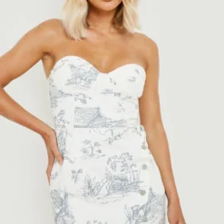 Denim Korsett-Kleid Mit Porzellan-Print -Diven Stil Verkaufsgeschäft gzz04836 ecru xl 2