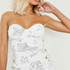 Denim Korsett-Kleid Mit Porzellan-Print -Diven Stil Verkaufsgeschäft gzz04836 ecru xl 3