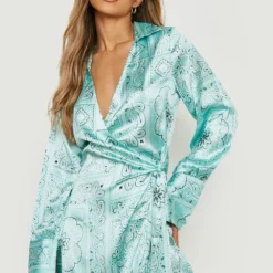 Wickel Hemd-Kleid Mit Paisley-Print -Diven Stil Verkaufsgeschäft gzz09797 blue xl 2