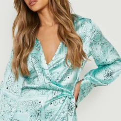 Wickel Hemd-Kleid Mit Paisley-Print -Diven Stil Verkaufsgeschäft gzz09797 blue xl 3