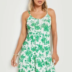 Smok-Kleid Mit Porzellan-Print Und Geschnürten Trägern -Diven Stil Verkaufsgeschäft gzz12433 green xl 2