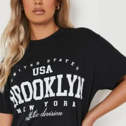 Plus Oversize T-Shirt Kleid Mit Brooklyn Slogan -Diven Stil Verkaufsgeschäft gzz12811 black xl 3