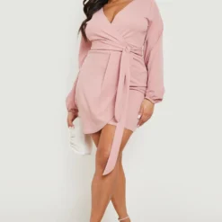 Plus Wickel-Kleid Mit Gürtel -Diven Stil Verkaufsgeschäft gzz14043 blush xl 2