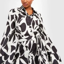 Tall Hemd-Kleid Mit Weiten Ärmeln Und Monochromem Print -Diven Stil Verkaufsgeschäft gzz15497 black xl 3