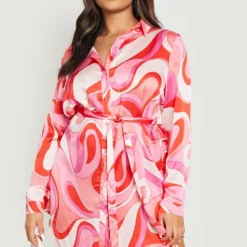 Plus Hemd-Kleid Mit Abstraktem Print