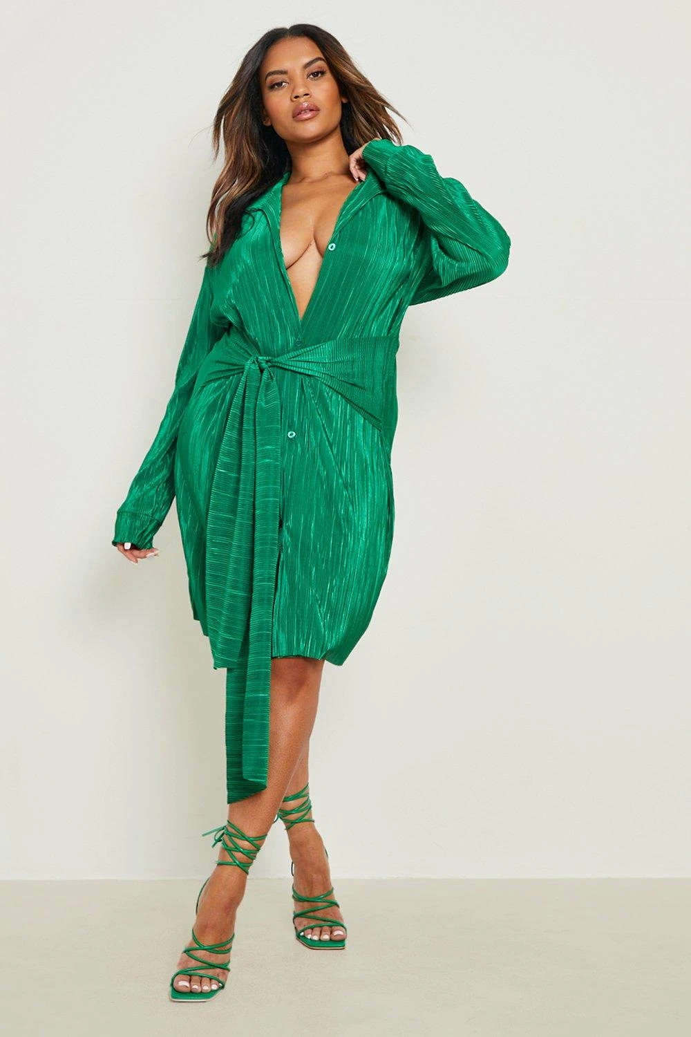 Plus Plissee Wickel Hemd-Kleid 5 Plus Plissee Wickel Hemd-Kleid – Bild 3